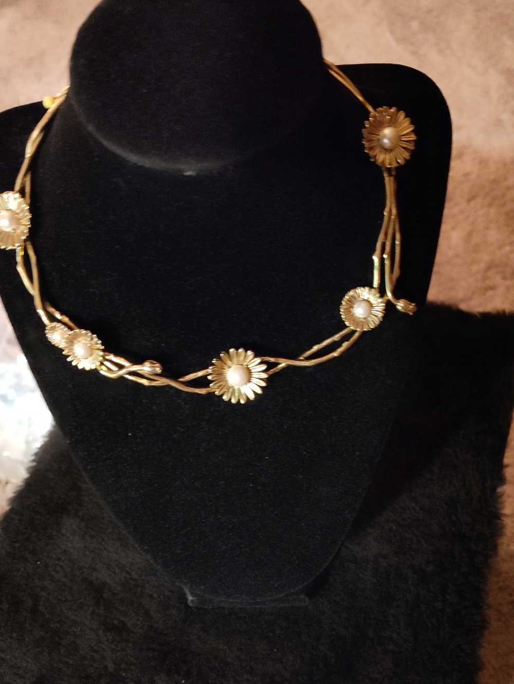 Anne Taylor Gold Daisy Pearl Accent Necklace for Women